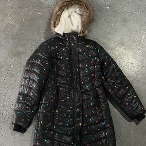 Cat&Jack Girls 10/12 Winter Puffer Jacket - Black w/ Polka Dots